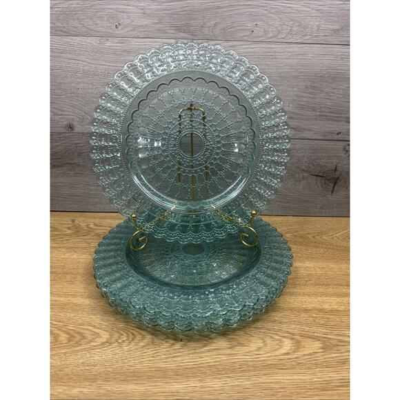 ArdaCam 11.25” Teal Scalloped Pressed Glass Dinner Plates Made in Turkey~4 Pc - Picture 5 of 8